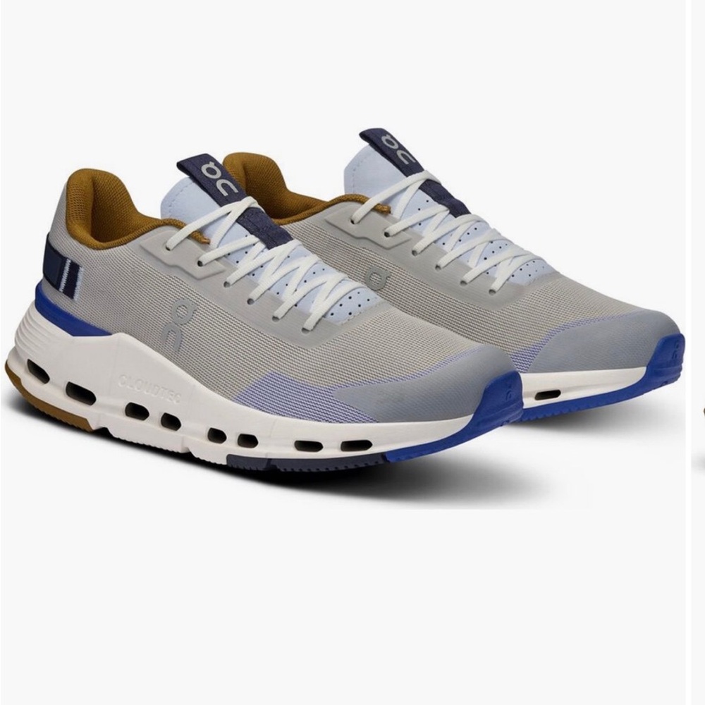 On Running Gray and Blue Athletic Shoes with Air Cushioning